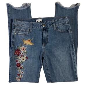 C+J Collection Embroidered Raw Hem Skinny Jeans | Women's Size 27